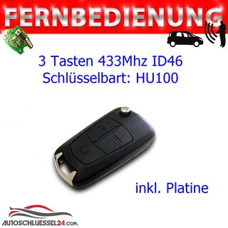 Ersatz Fernbedienung geeignet fr Opel - 3 Tasten 433Mhz HU100, ID46 geeignet fr Vectra C